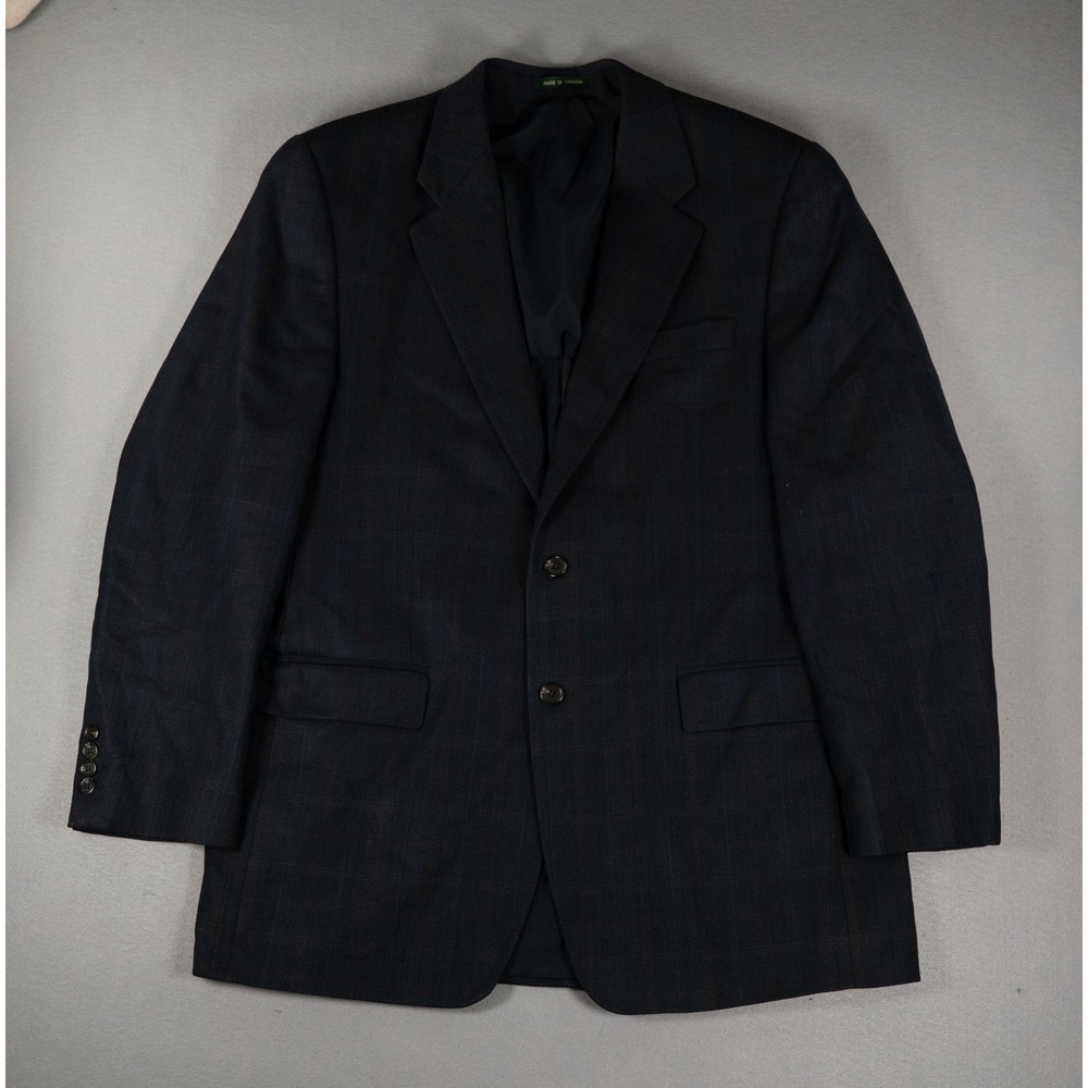 Lauren Ralph Lauren Mens Wool Blazer Plaid Herringbone Navy Blue Made in Canada